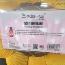 the Cr me Shop Teddy Plush Spa Headband Pink/White Bow 6.5 in CR-8S-THBH-HP