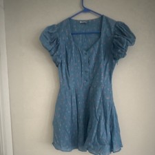 Love Shack Women's Blue Floral Peasant Dress Cottage Core Casual, Size S