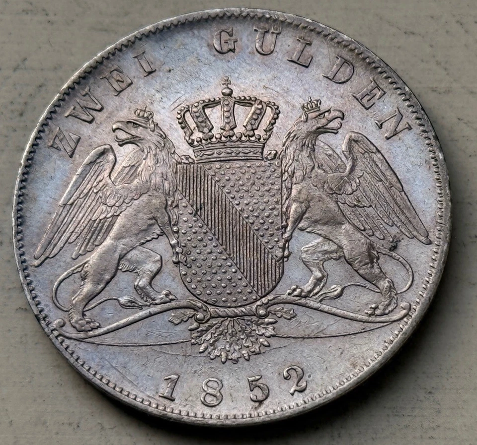 Baden Durlach 2 Gulden 1852 Doppelgulden Leopold I 1830 - 1852 F.VZ/VZ J.63 - Bild 4 von 4