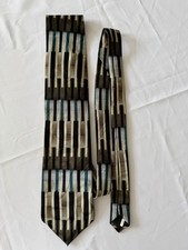 VTG Ottimo Uomo Italian Silk Hand Made Art Deco Brown Geometric Mens Neck Tie
