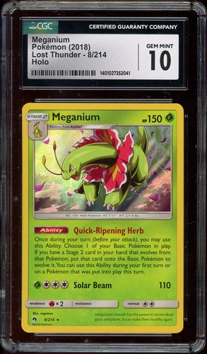 2018 POKEMON SUN & MOON LOST THUNDER #8 MEGANIUM HOLO PSA CGC 10 GEM MINT