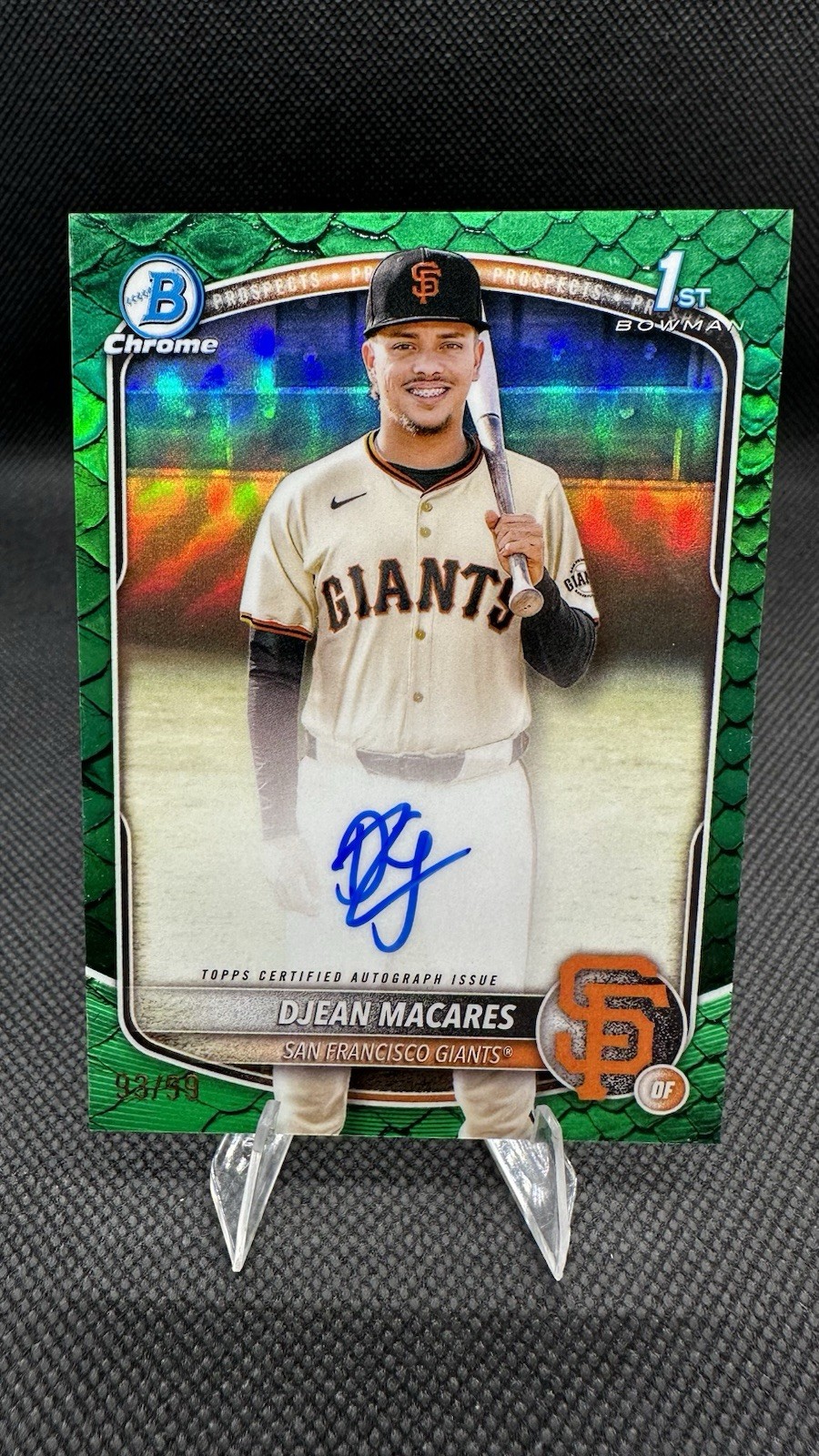 2025 Bowman Chrome 1st Djean Macares Green Reptilian Auto SF Giants /99