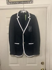 Houston White Men's Navy Blue Crest Preppy  Blazer Size 2 M/4 L Choose Your Size