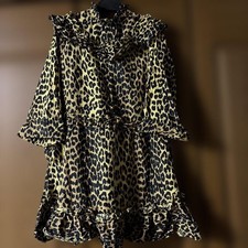GANNI Leopard Print Mini Dress Ruffle Size 34 S