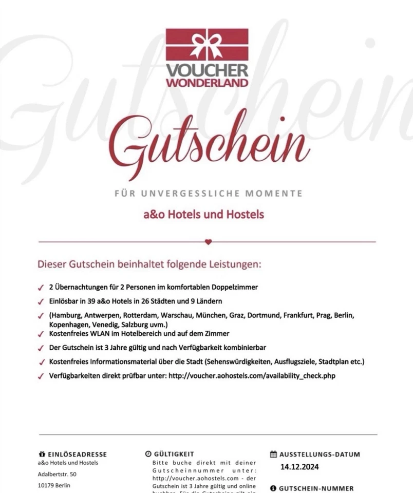 A&O Hotelgutschein – 2 Übernachtungen für 2 Personen im Doppelzimmer– Europaweit - Bild 1 von 1