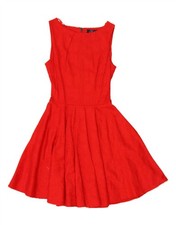 CLOSET Womens Sleeveless A-Line Dress UK 8 Small Red Floral Cotton FF14