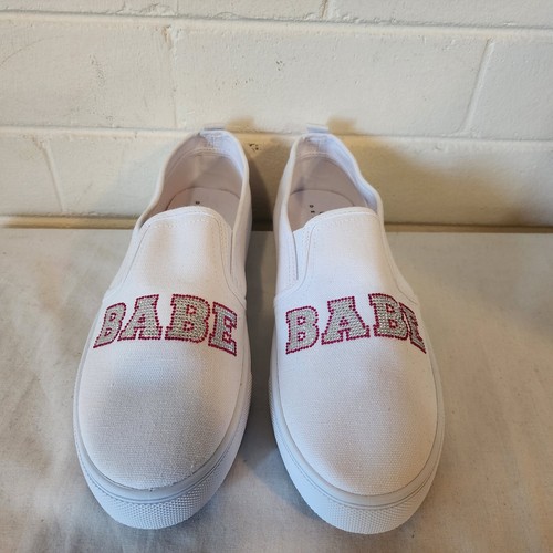 Asos Design Dotty Women's Slip-On Canvas Shoes w/Babe Heatfix White US Size 11 - Foto 2 di 11