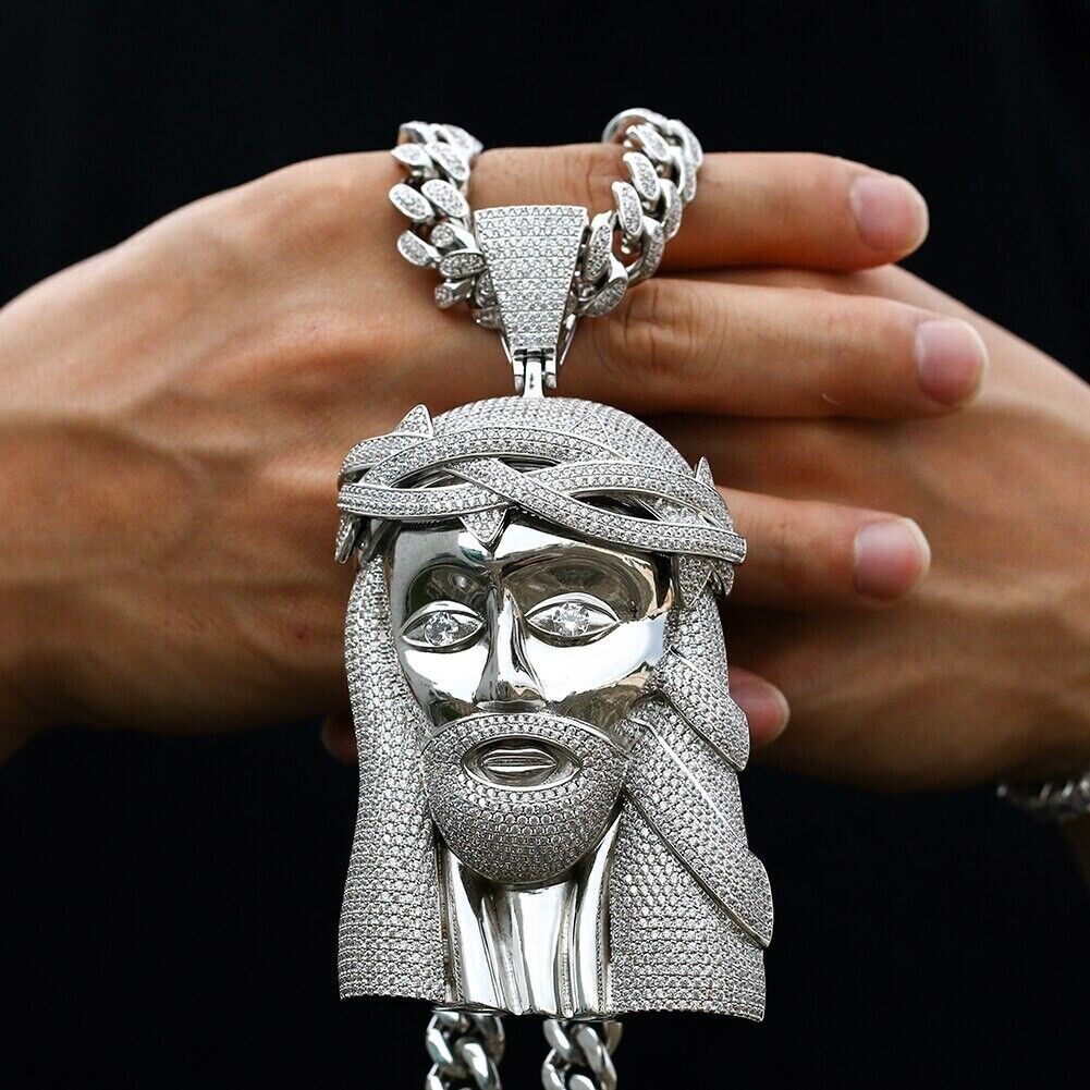 13.10 CT Lab-Created Diamond Jesus Face Pendant Men's Charm Rel