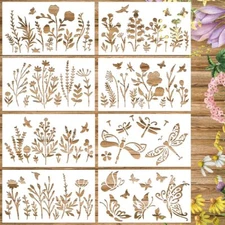 FloraCraft 8-Piece Flower Stencils Set - Butterfly Plants, Leaves, and Floral Te