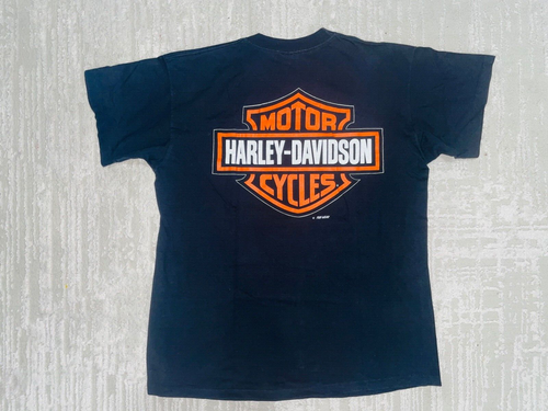 Camicia Vintage HARLEY DAVIDSON Motocicli FUN WEAR Ward Nera Logo USATA GRANDE - Foto 8 di 17