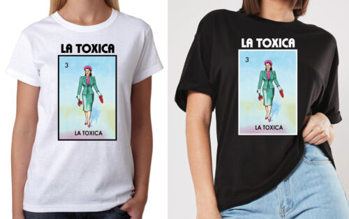 La Toxica Loteria Mexican Bingo Short Sleeve V-Neck Shirt Women's Racer back Tox - Picture 15 of 22