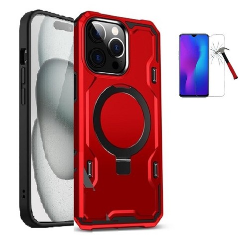 Für iPhone 15 Pro Max, Magnet Kreis Ständer Silikon Hülle Hartglas - Bild 14 von 17