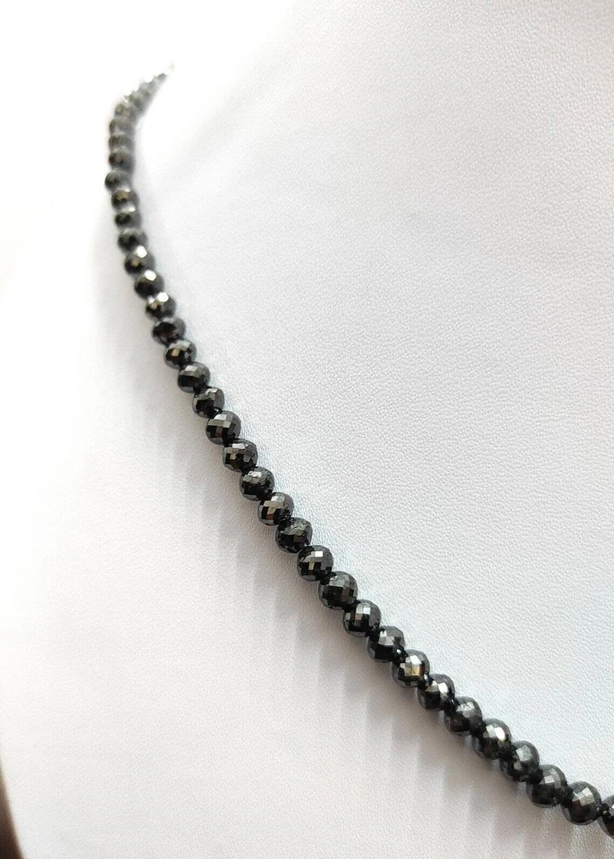 Collar de cuentas de diamantes negros de 4 mm 32 pulgadas ¡Certificado AAA! Collar unisex Foto 2 de 4