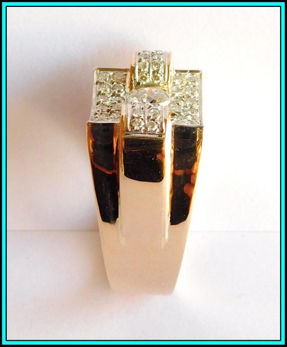 Vintge 1950s 18k Rose GOLD Dress Ring with DIAMONDS 0.68 + 0.84 - Size: 8¾ - Imagen 7 de 12