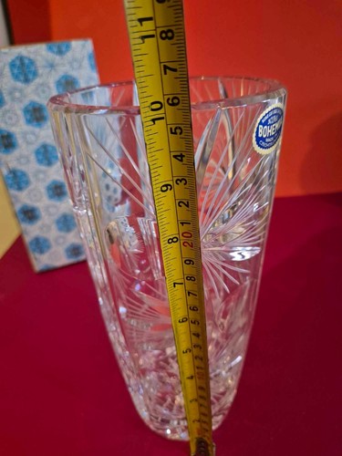 Bohemia Kristallglas Vase klar dekorativ beschriftet Vintage verpackt - Bild 9 von 10