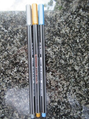 3x Stabilo Metallic Pen 68 in Bronze, Silber, Blau Neu