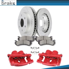 2X Front Brake Calipers & Rotors & 4X Ceramic Pads For 00-06 Chevy Suburban 1500