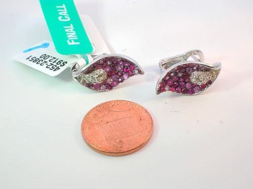 EFFY STERLING SILVER PINK RUBY/WHITE SAPPHIRE OMEGA BACK EARRINGS - RETAIL $912 - Picture 3 of 7