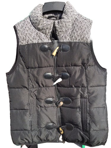 Ruff Hewn Vest Women's Medium Full Zip Buckle Jacket Tweed Herringbone Trim