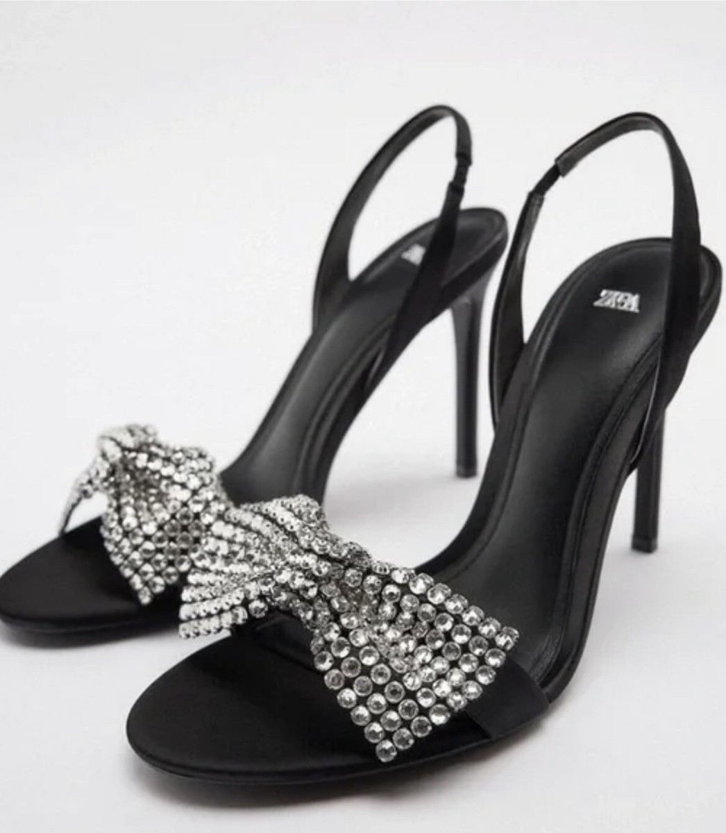 Zara Embellished Bow High Heel Sandals UK EU 37 UK