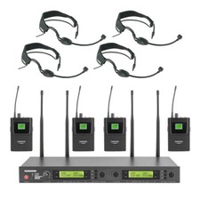 Rannsgeer UHF 4-Channel Wireless Headset Microphone System Church Stage 128 Freq