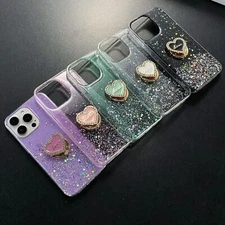 For iPhone 16 Pro Max 15 14 13 12 11 XR 8 7 Glitter Phone Case With Ring Holder