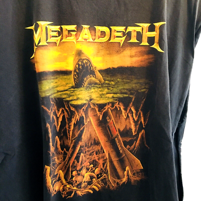 Vintage Megadeth Cut Up Sides T-Shirt Tennessee River Tag Shark