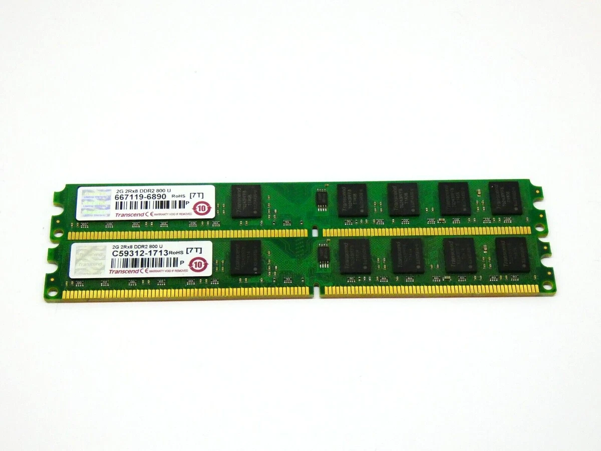 Barrette Mémoire Transcend 2Go DDR2 266MHz - Régistrée, Timings 2.5-3-3 - Occasion