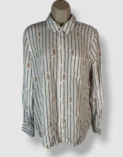Rails Women's White Kathryn Striped Tiger Button-Front Shirt Top Size M