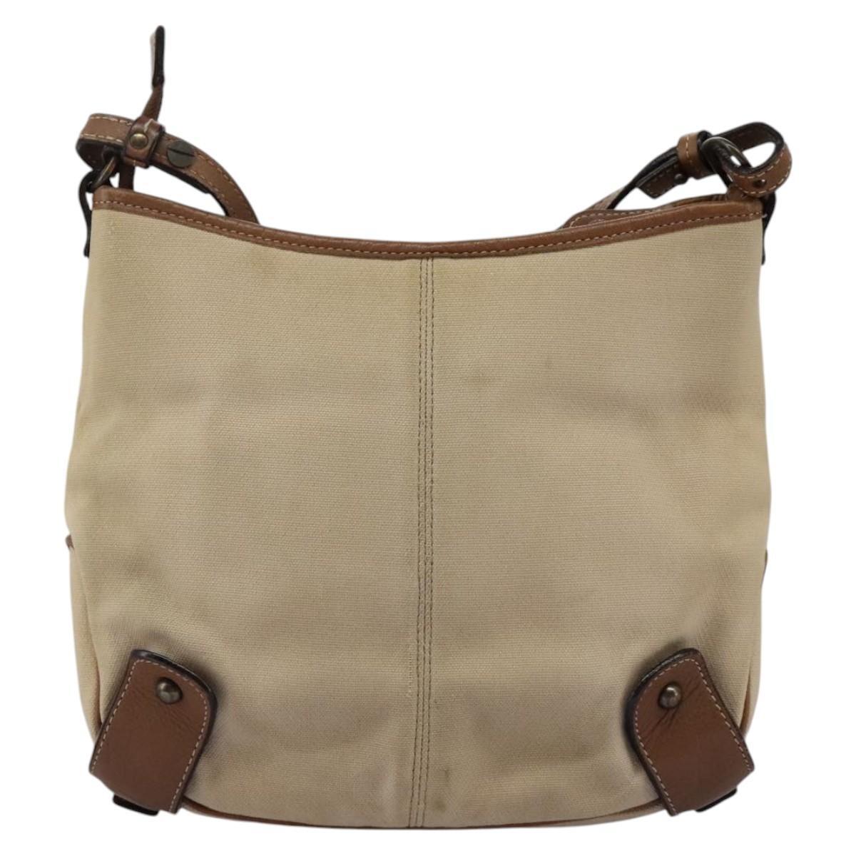 BURBERRY Blue Label Shoulder Bag Canvas Leather Beige Auth