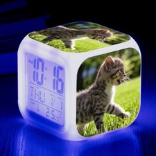 7 Colors LED Alarm Clock Cat Glowing Electronic Digital Desk Clock with USB