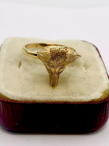 Antique 15ct Gold Large Fox Head Ring w/Diamond Eyes, Sz O,US 7, R9 - Picture 4 of 11