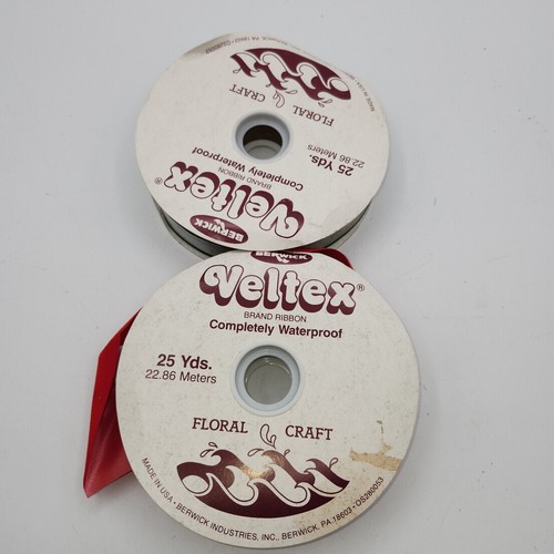 Lot new Vtg velvet Flocked Ribbon Red green Christmas 1.5" craft Berwick Veltex - Picture 8 of 11