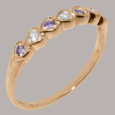  Massiver 14 Karat Roségold natürlicher Diamant & Amethyst Damen-Ewigkeitsring