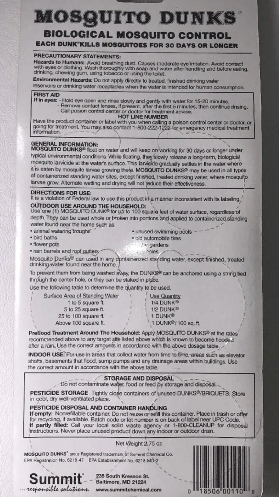 Summit Mosquito Dunks Floating Pod Kill Biologically Safe Method 6 pack