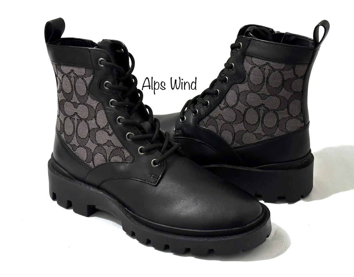 Coach Citysole Black Leather Signature Jacquard Boots SZ.8.5D NWOB