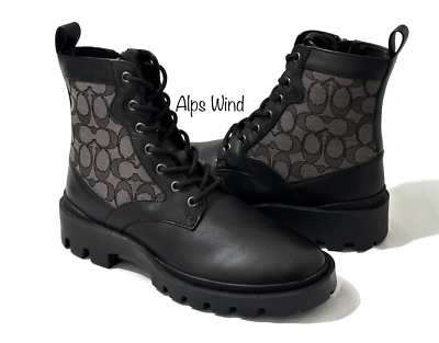Coach Citysole Black Leather Signature Jacquard Boots SZ.8.5D NWOB