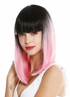WIG ME UP Perücke Damenperücke schulterlang glatt Pony Vamp Ombre Mix Schwarz Rosa VK-2