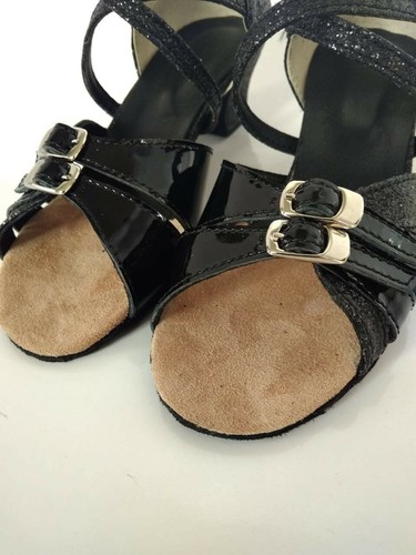 Mädchen Tanzschuhe Latein Standard schwarz Lack glitzer mit Blockabsatz - Bild 3 von 4