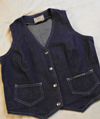 Vintage Organically Grown Womens Blue Denim Vest 1970s Hippy Mod Sz 13 Medium - Image 1 of 4