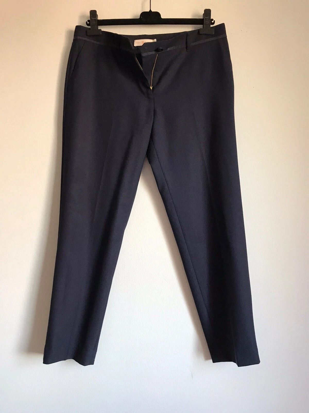 TORY BURCH ABITO PANTALONE LANA SPANDEX BLU NAVY SLIM ELASTICIZZATO TASCA TAGLIA 8