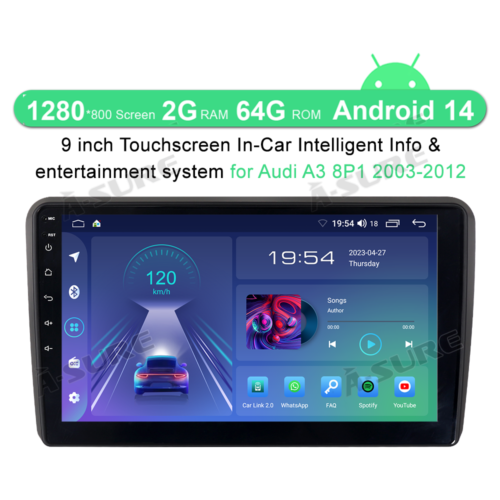 9“ 2+64GB CarPlay For Audi A3 S3 8P 2003-2013 Android14 Car Stereo Head Unit GPS - Picture 2 of 12