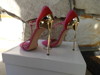 Casadei Skyhigh Techno Blade T-Strap Pink Suede Sandals EU size 10