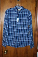 Sears Roebuck Shirt Men's Shirt Blue Plaid Cotton Button Down NWT Vintage