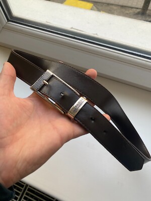 Burberry Men Black Brown Leather Reversible Belt with Buckle  display picture 1