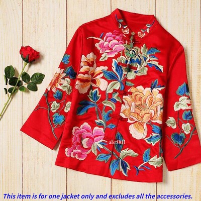 Women Chinese New Year Embroidered Cheongsam Jacket Satin Ethnic Top Tang Suit