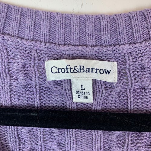 Croft & Barrow lila Zopfmuster V-Ausschnitt Strickpullover Damen Größe Large L - Bild 3 von 8