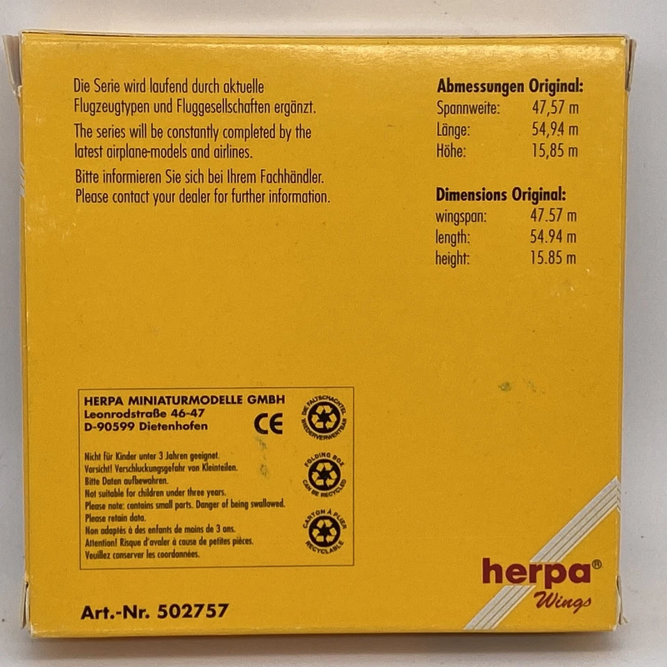 Herpa 502757 Condor Boeing 767-300 1:500 Scale Diecast Model Airplane NOB NEW - Image 2 of 4