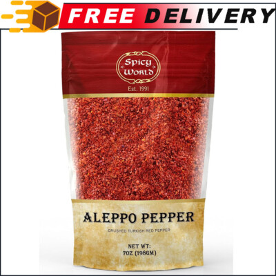 Spicy World Aleppo Pepper 7 oz Halaby Turkish Chili Pepper Crushed Pepper Flakes