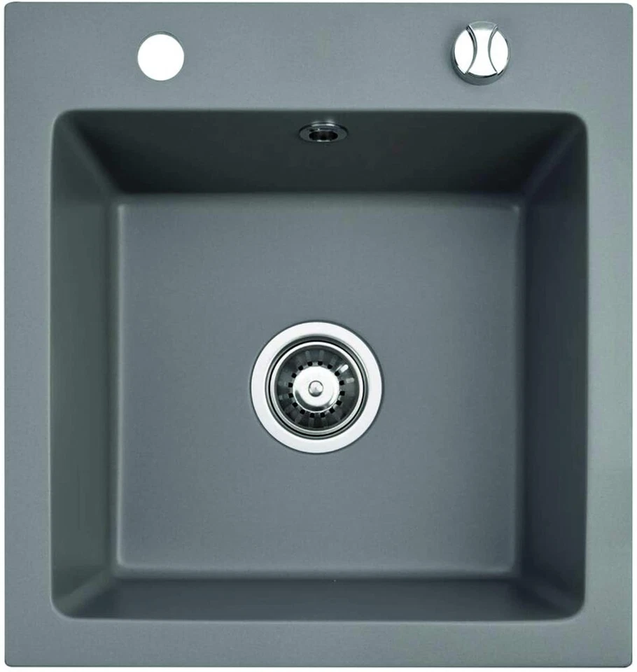 Granitspüle 48x50/75x45 cm Eckig Einbauküchenspüle inkl. Siphon in Farben - Bild 4 von 4